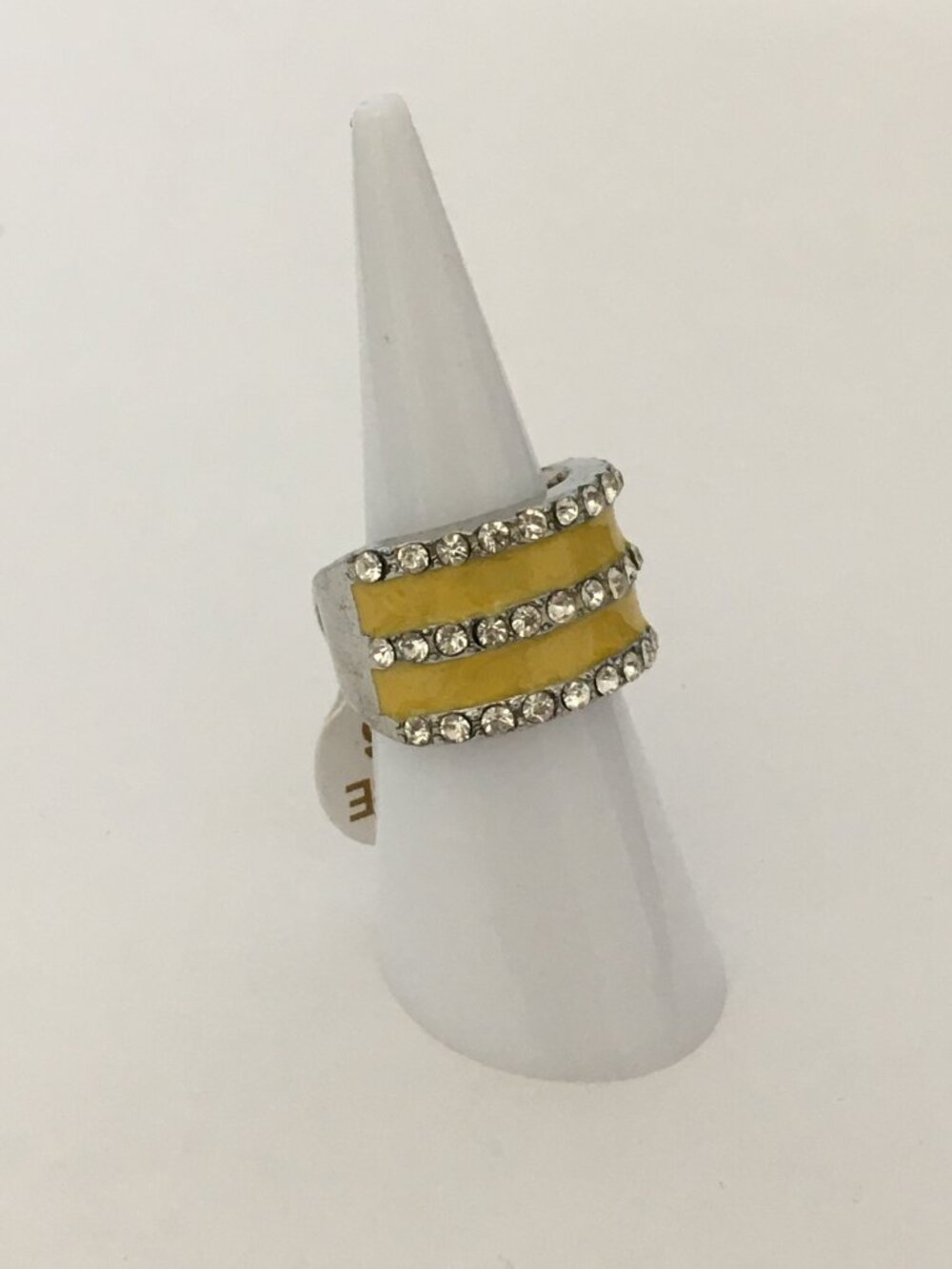 NEW Silver Yellow Enamel/Lacquer Rhinestone Jewelry Ring